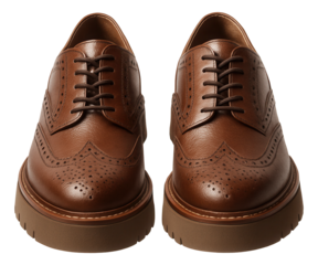 Leather brogues featuring chunky rubber wedge soles for a contemporary flair.