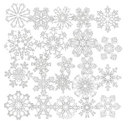Detailed Snowflakes Pattern Coloring Page – Intricate Winter Ice Crystal Line Art Illustration for Adults and Kids