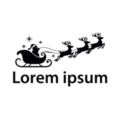 Santa sleigh flying silhouette logo vector line art logo design