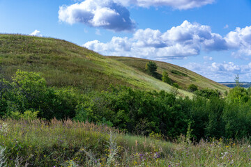 Hills with meadows and forests.