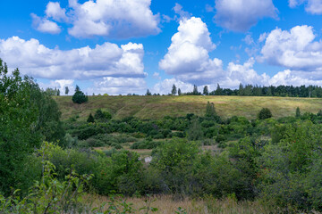 Hills with meadows and forests.