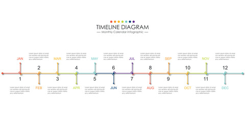 Business step timeline infographic template. Modern milestone element timeline diagram calendar, vector infographics. Monthly calender infographics for presentation.