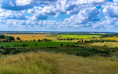 Hills with meadows and forests.