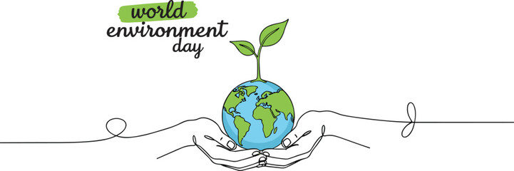 World Environment Day vector with hands holding Earth and sprouting plant symbolizing global care and sustainability awareness 
