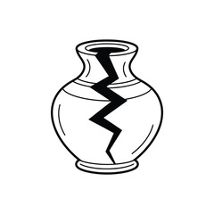 A simple black and white illustration of a broken ceramic vase