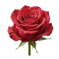 Single red rose with water droplets a symbol of love and romance isolated on a white background for floral design