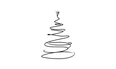 Modern Minimalist Happy Holidays continuous line handwritten calligraphy, isolated on a white background, black with a Christmas tree for a card or email signature for the holiday season.