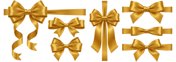 Premium set of realistic golden satin bows and ribbons, perfect for golden jubilee celebrations and luxury card design concepts