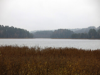 foggy autumn lake in a National Park in the Smolensk Region, Russia