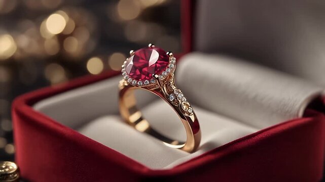 Elegant Ruby Ring in a Red Velvet Box.