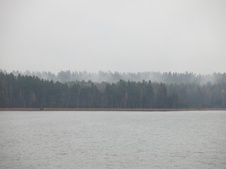 foggy autumn lake in a National Park in the Smolensk Region, Russia