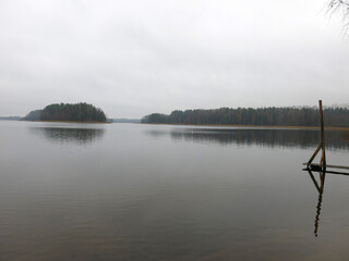 foggy autumn lake in a National Park in the Smolensk Region, Russia