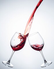 wine splashing in glass, motion, white background