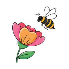 A cute bee fly on the flower vector art illustration 