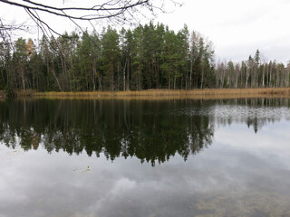 foggy autumn lake in a National Park in the Smolensk Region, Russia