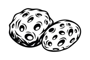 Cartoon Black and White Asteroids Clipart with Craters and Debris on Isolated Space