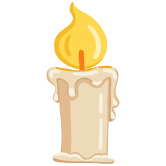 cute short and chunky candle with a flame and dripping wax in cozy vibe flat doodle hand-drawn