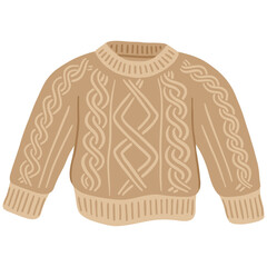 crochet sweater or pullover with cable knit pattern for cozy vibe flat doodle hand-drawn
