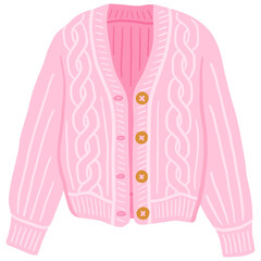 unbuttoned cardigan in pink cable knit pattern for winter season garment flat doodle hand-drawn