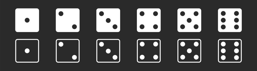 Dice icon set, playing cube, rolling vector illustration, game, gambling, luck, chance, number six, flat design