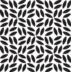 Seamless black and white pattern of stylized petals forming a geometric floral design, abstract tessellation, high contrast, vector graphic style