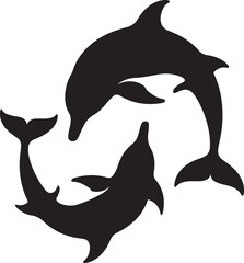 Two dolphins silhouette swimming in circle shape