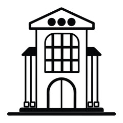 Classic Architecture, Dark Gray Bank Building Silhouette with Dollar Symbol in Circle