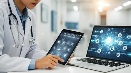 Doctor Using Digital Tablet and Laptop for Medical Technology. - Powered by Adobe