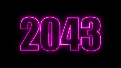 New year 2043 text icon animation glowing neon purple color number anniversary template banner sign signboard holiday code digit rectangle box font letter word on black background