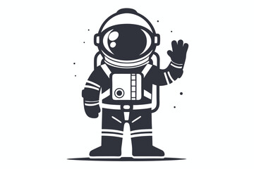Standing Astronaut Silhouette with Stars and Dots on a Simple Plain White Backdrop
