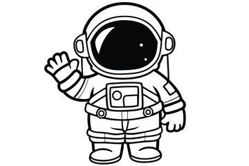 Silhouette Astronaut Waving Hand in Spacesuit with Stars on Isolated White Background