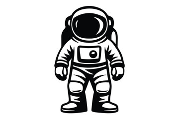 Linear Drawing Fullbody Astronaut Isolated in Standing Pose Against Plain Background