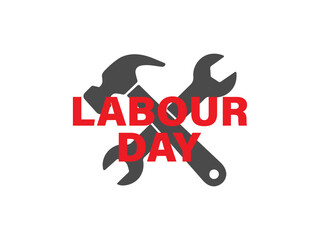 Labour Day celebration with bold red text on black background