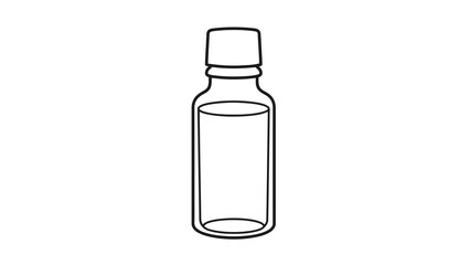 Simple outline of a glass bottle with a cap, containing a clear liquid.