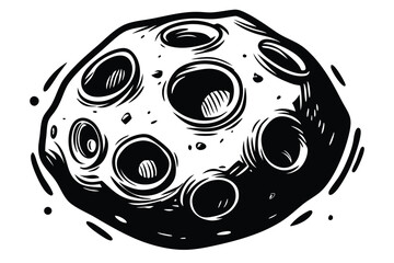 Cartoon Style Meteoroids Stack Comic Space Rocks, Line Art Celestial Bodies, Isolated © Shipon