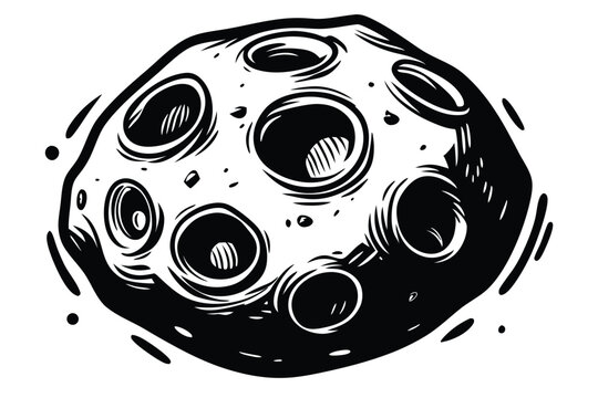 Cartoon Style Meteoroids Stack Comic Space Rocks, Line Art Celestial Bodies, Isolated