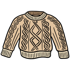 crochet sweater or pullover with cable knit pattern for cozy vibe filled outline doodle hand-drawn