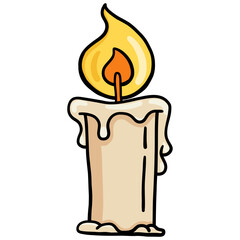 cute short and chunky candle with a flame and dripping wax in cozy vibe filled outline doodle hand-drawn