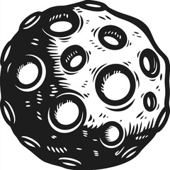 Monochrome Cartoon Drawing of an Asteroid with Cratering and Impact Scars, Isolated © Shipon