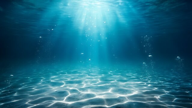 Stunning Underwater View Sun Rays Illuminating Clear Blue Ocean Floor