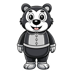 Cartoon Bear Character Standing Upright with Vintage Suit and Smiling Face Design