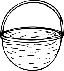 Vector illustration of a round wicker basket isolated on a white background.