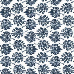 Monochrome seamless pattern with tropical leaves. Vector illustration.