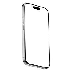 Silver smartphone mockup template. No background. Empty screen. Only frames. png. Isometric