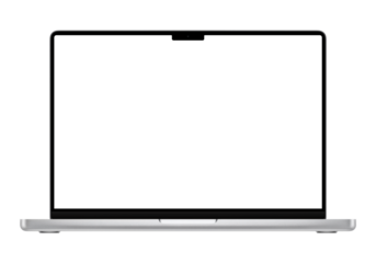 Silver laptop or ultrabook template for mockup. No background. Empty screen. Only frames. png. Front view. Opened laptop lid