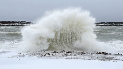 Dramatic image of a large wave receding from the shore
