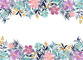 Watercolor Pastel Floral Border Frame Background
