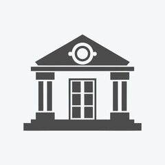 Black Silhouette Building with Columns, Triangular Roof, and Circular Accent on Top