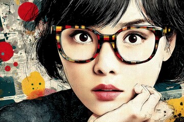 Young woman with colorful glasses looks at the viewer in urban background during daytime