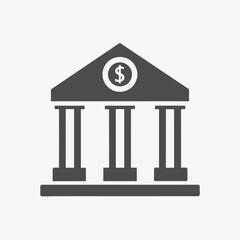 Classic Black Building, Columns Silhouette, Architrave, Triangular Pediment Icon Design 87